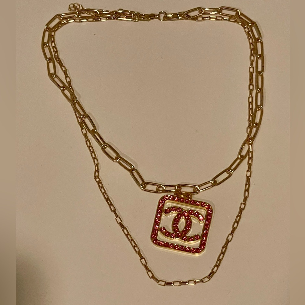 Gold and Pink authentic CC button necklace
